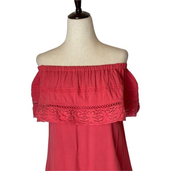Sanctuary Pink Off The Shoulder Eyelet Detail Knee Length Dress Size XS - Picture 5 of 11
